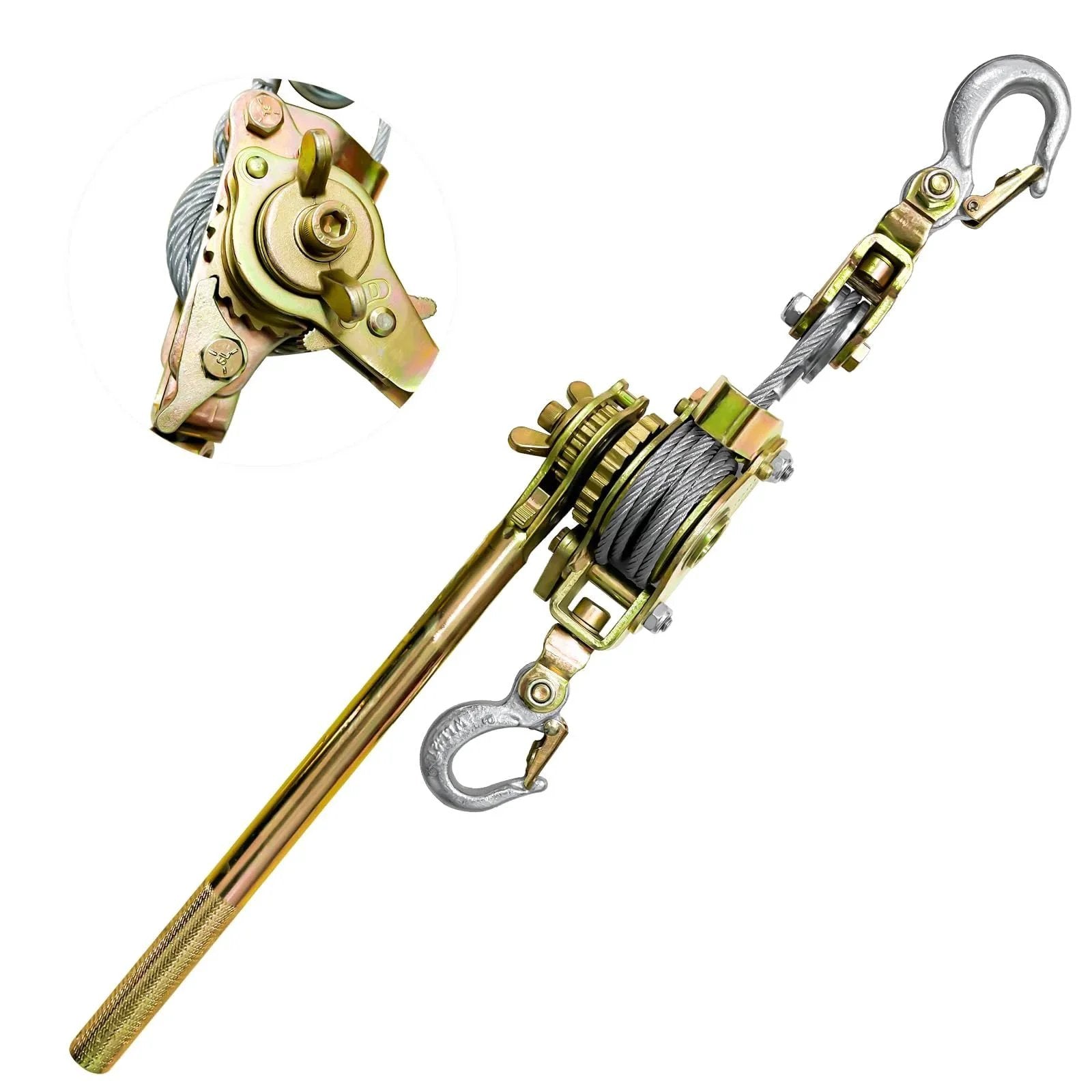 2 Ton Come Along Winch Puller With Double Rope And Two Hooks, Heavy Duty Hand Lever Pulley Winch, 7 Ft Galvanized Steel Cable