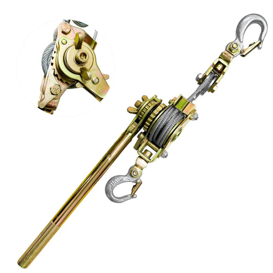 2 Ton Come Along Winch Puller With Double Rope And Two Hooks, Heavy Duty Hand Lever Pulley Winch, 7 Ft Galvanized Steel Cable