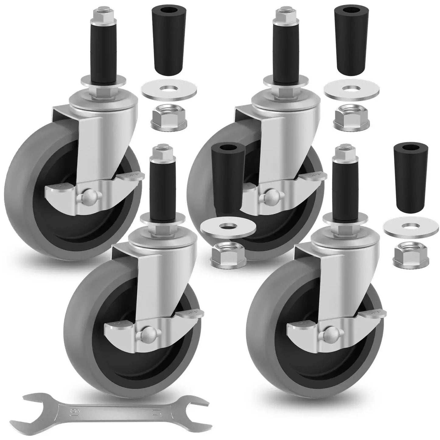 Four Inch Caster Wheels With Locking Brakes Expanding Stem Casters Set Of Four Heavy Duty fit three quarter inch and seven eighth inch ID tube legs.