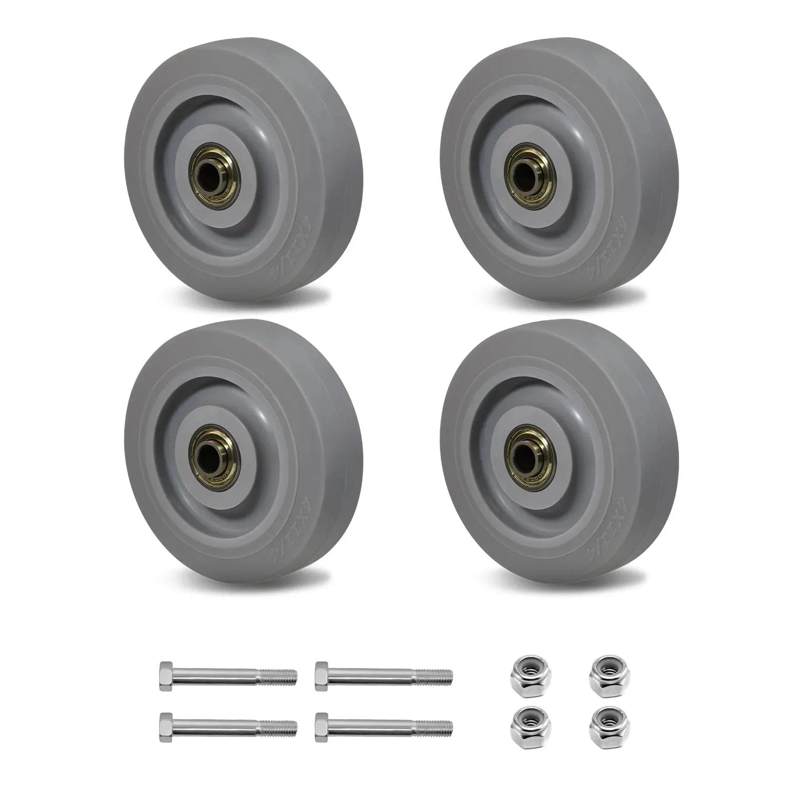 4 Inch Thermoplastic Rubber Caster Wheels Set Of 4 Heavy Duty Precision Bearing Non Marking Floor Safe And Floor Protective 250 Lbs Load Capacity Each
