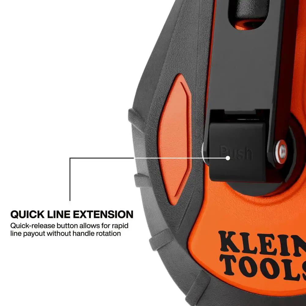 Close-up of quick-release button on Chalk Reel CHLK100S 100 Foot Model With 6 To 1 Gear Ratio Quick Release Spool Clutch Chalk Level