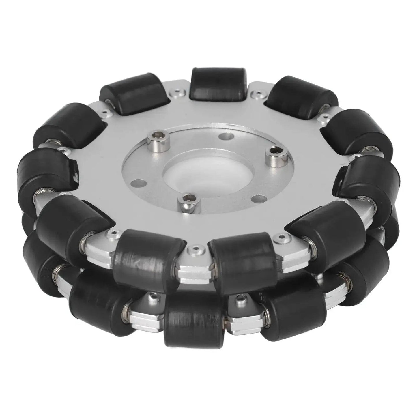 Double Aluminum Omni Wheel 127mm Premium Omni Directional Wheel with 360 Degree Rotation, rubber rollers visible, ZAWELIYO