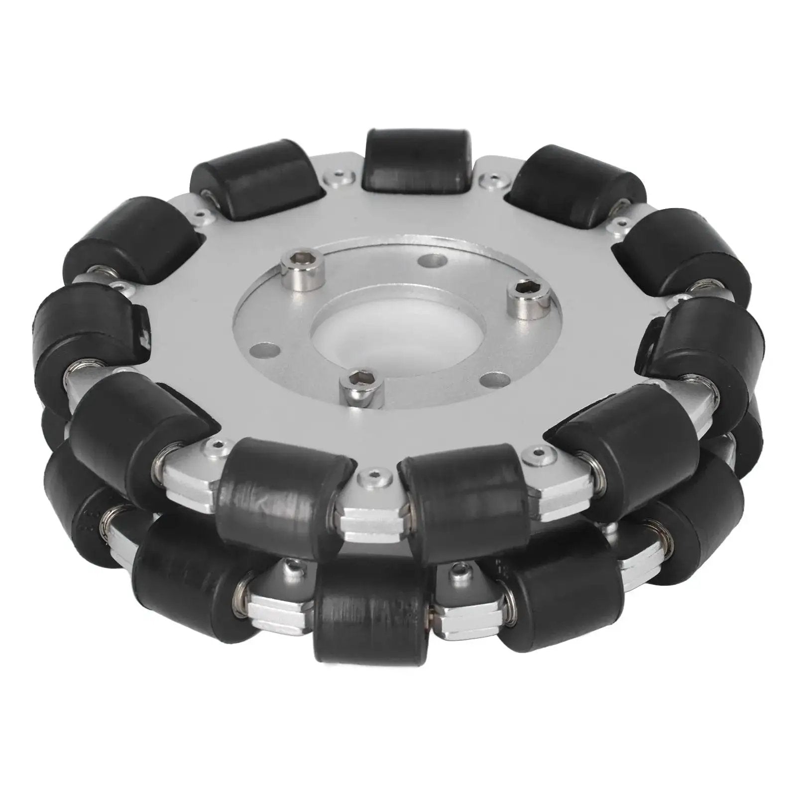 Double Aluminum Omni Wheel 127mm Premium Omni Directional Wheel with 360 Degree Rotation, rubber rollers visible, ZAWELIYO