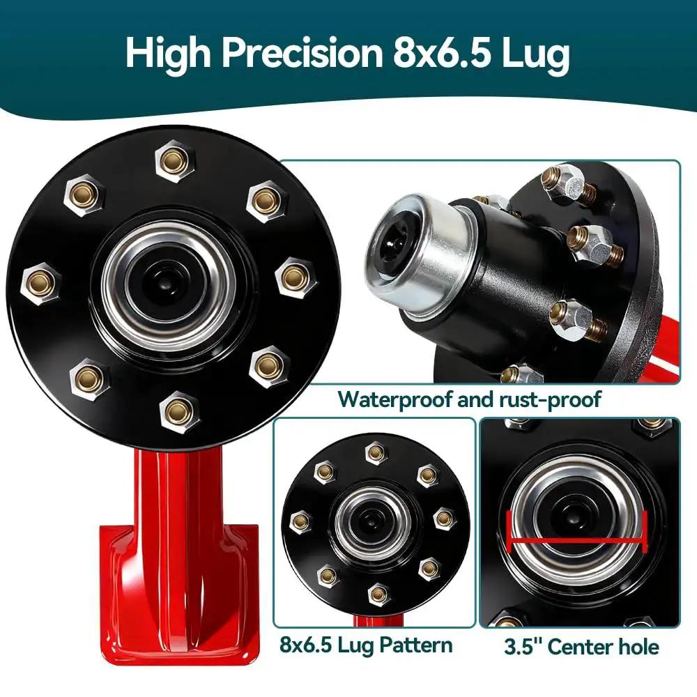 Heavy Duty 2 Pack Shipping Container Wheels Kit With 8-Lug Axles And Ratchet Tie Downs, close-up of 8-lug pattern and axle system