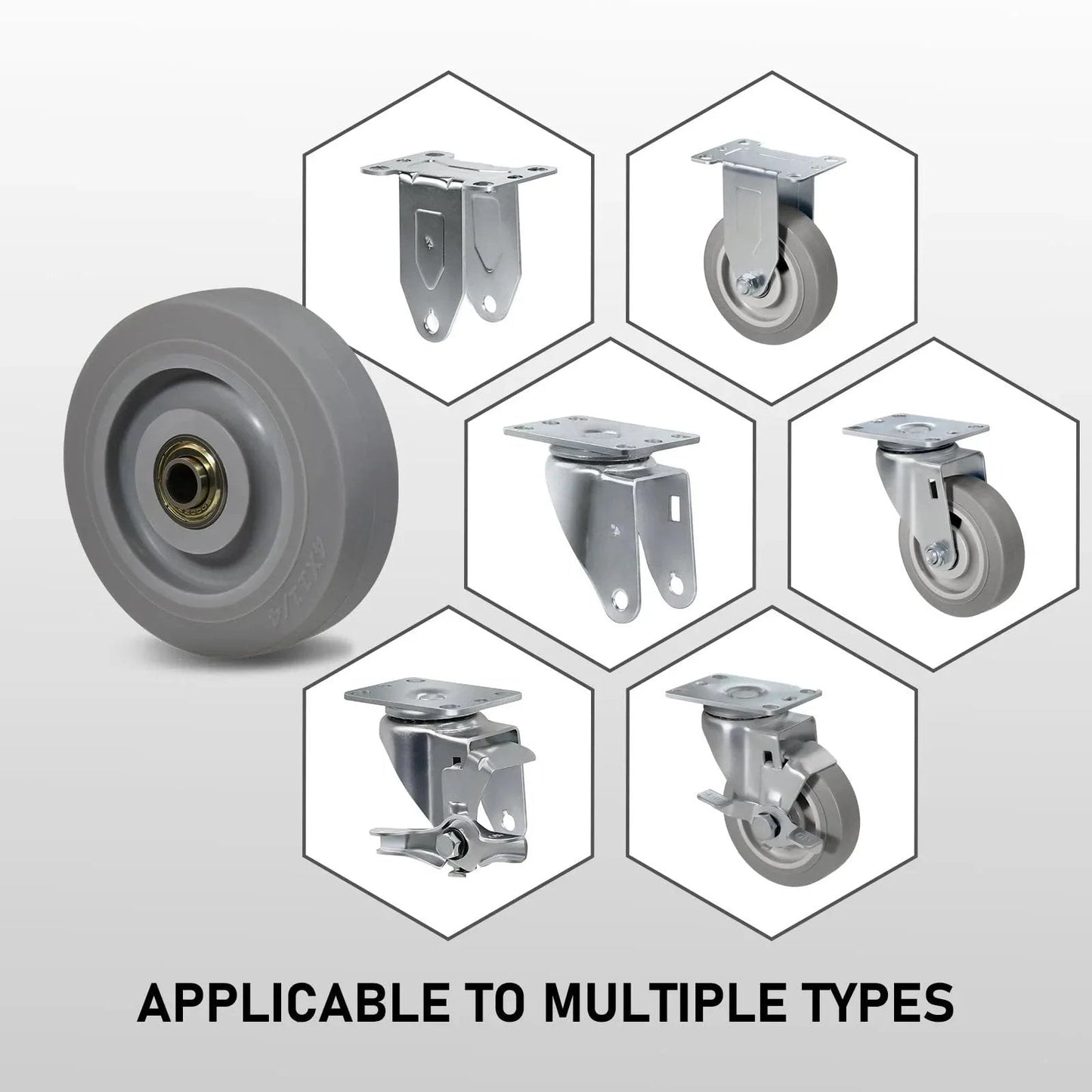 4 Inch Thermoplastic Rubber Caster Wheels Set Of 4 Heavy Duty Precision Bearing shown in multiple mounting styles