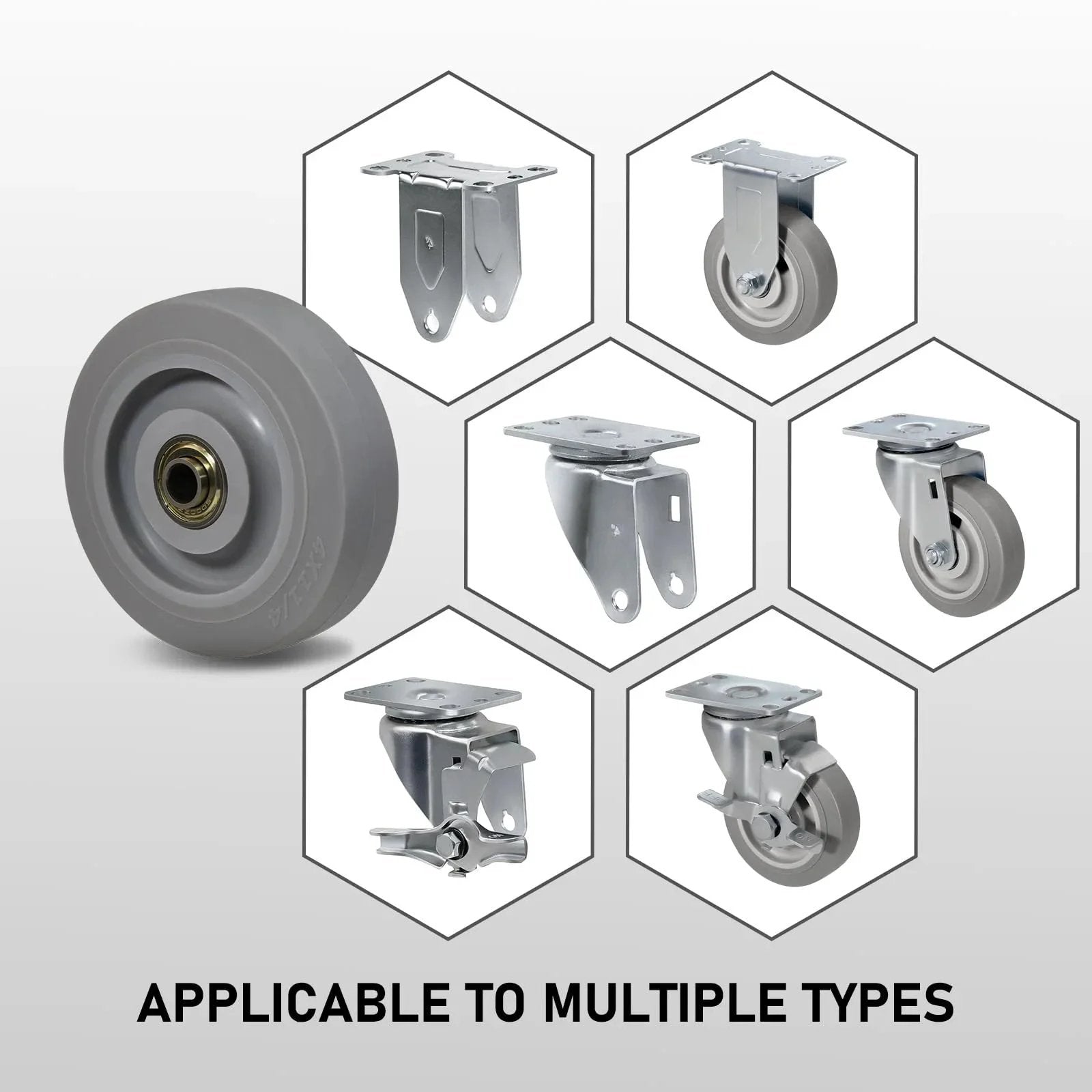 4 Inch Thermoplastic Rubber Caster Wheels Set Of 4 Heavy Duty Precision Bearing shown in multiple mounting styles
