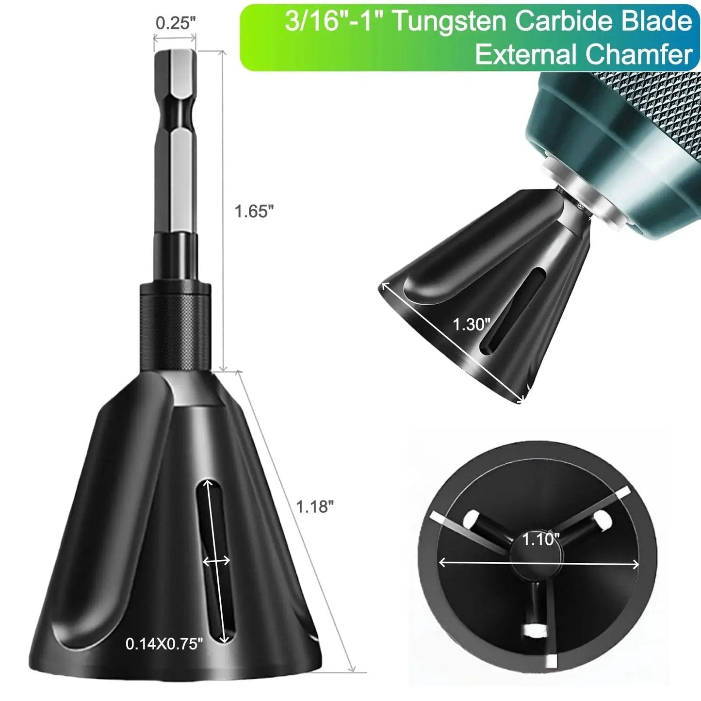 Pro Grade Tungsten Carbide Chamfer Set 2-Pack For External Burr Removal And Deburring YG8 Carbide Bits with quick release hex shank.