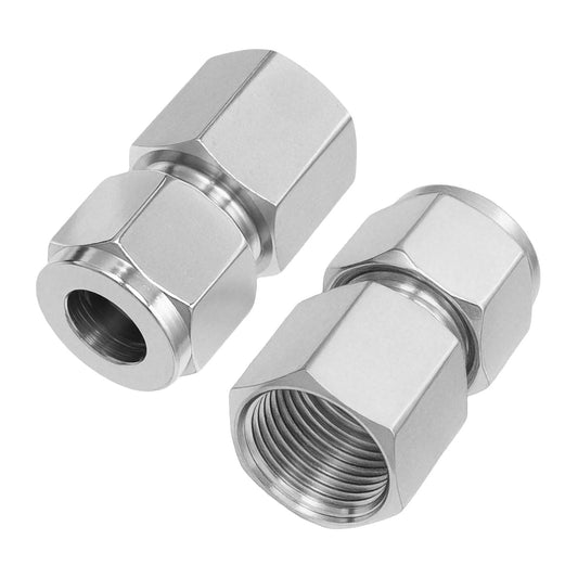 Stainless Steel 304 Compression Coupler Tube Fitting One Quarter Inch OD To One Quarter Inch NPT Female Connector With Double Ferrule Adapter Pack Of Two Goldpea