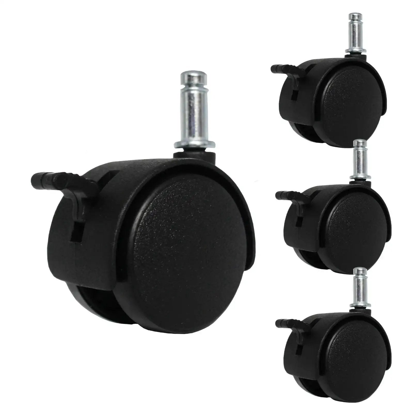 4 Pack 1.5 Inch Swivel Caster Wheels With Circlip Stem M8x20mm And Lockable Brakes, 360 Degree Rotatable Black Nylon Castors