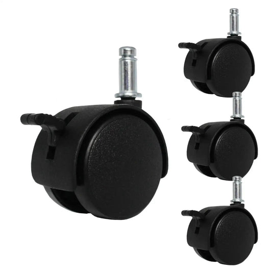 4 Pack 1.5 Inch Swivel Caster Wheels With Circlip Stem M8x20mm And Lockable Brakes, 360 Degree Rotatable Black Nylon Castors