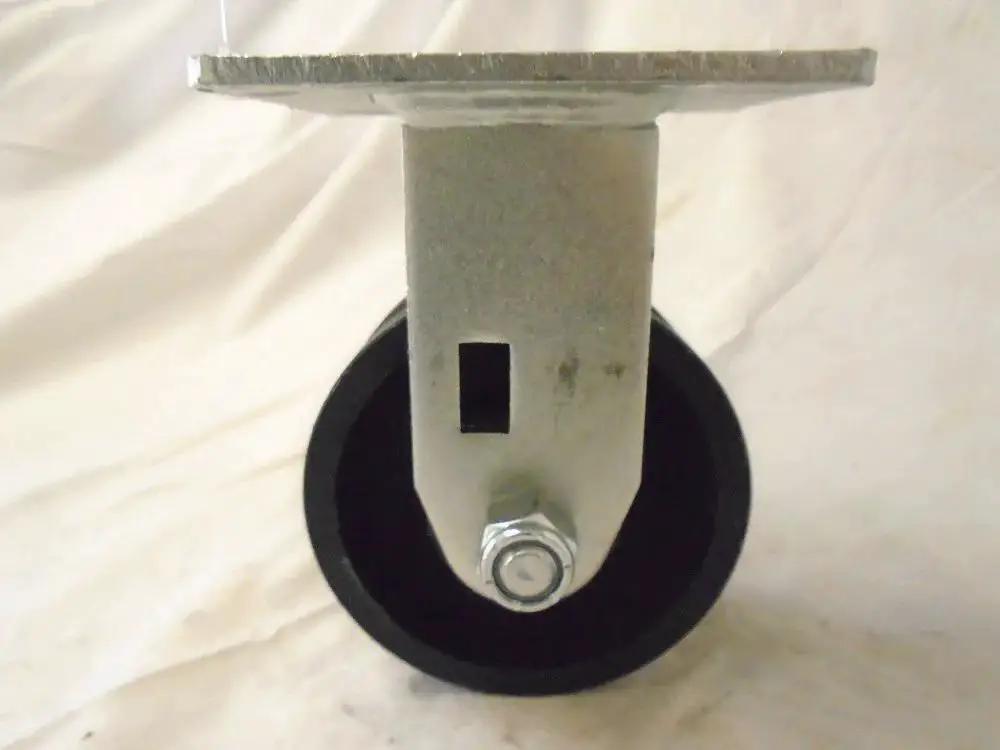 Front view of Rigid Caster With 7/8 Inch V-Groove Iron Steel Wheel, 4 By 2 Inch Footprint, 600 Pounds Capacity, Black Top Plate 4 By 4.