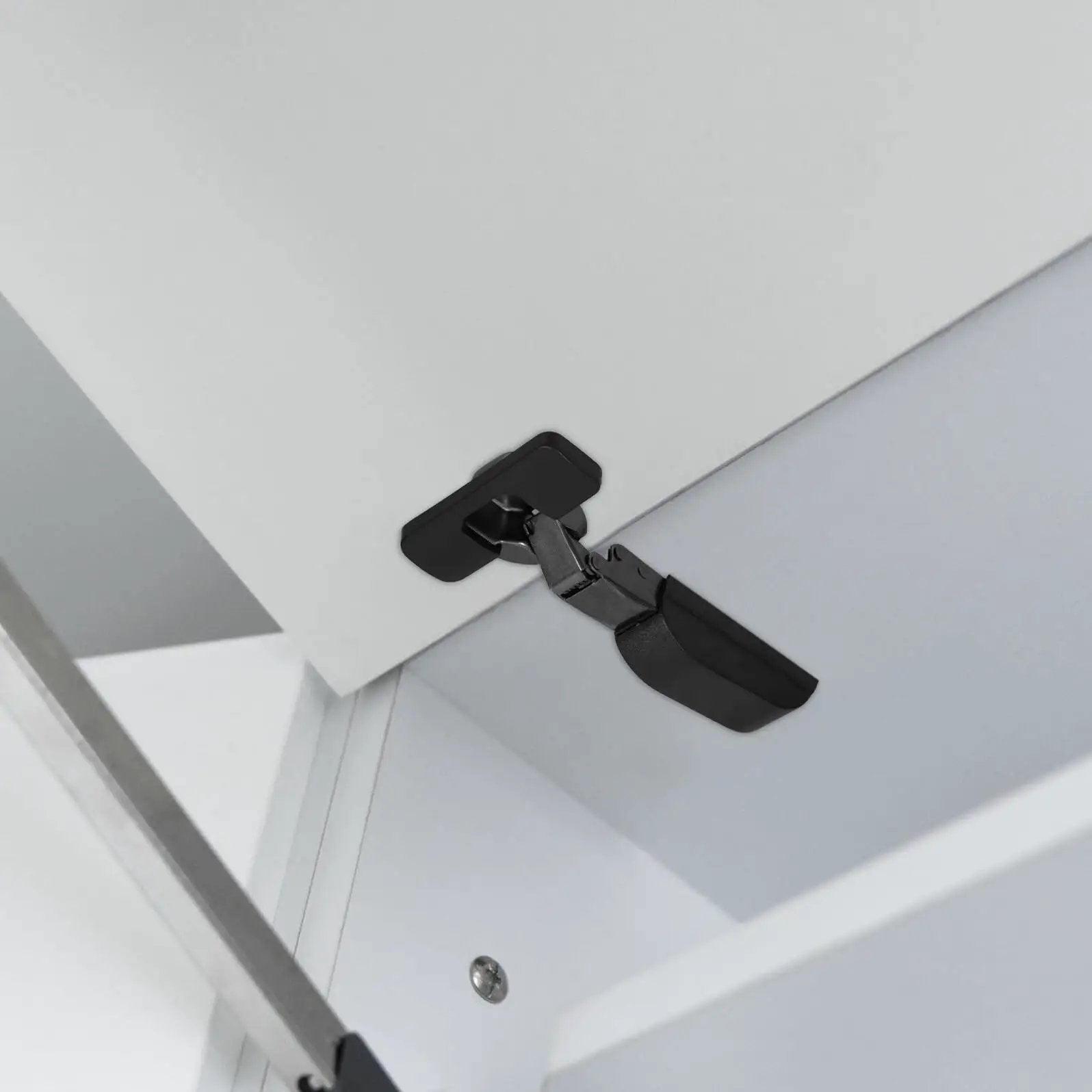 Concealed Mounting Cabinet Hinges With Soft Close Hydraulic Damper Quiet Buffer For Kitchen Cabinets installed on white cabinet