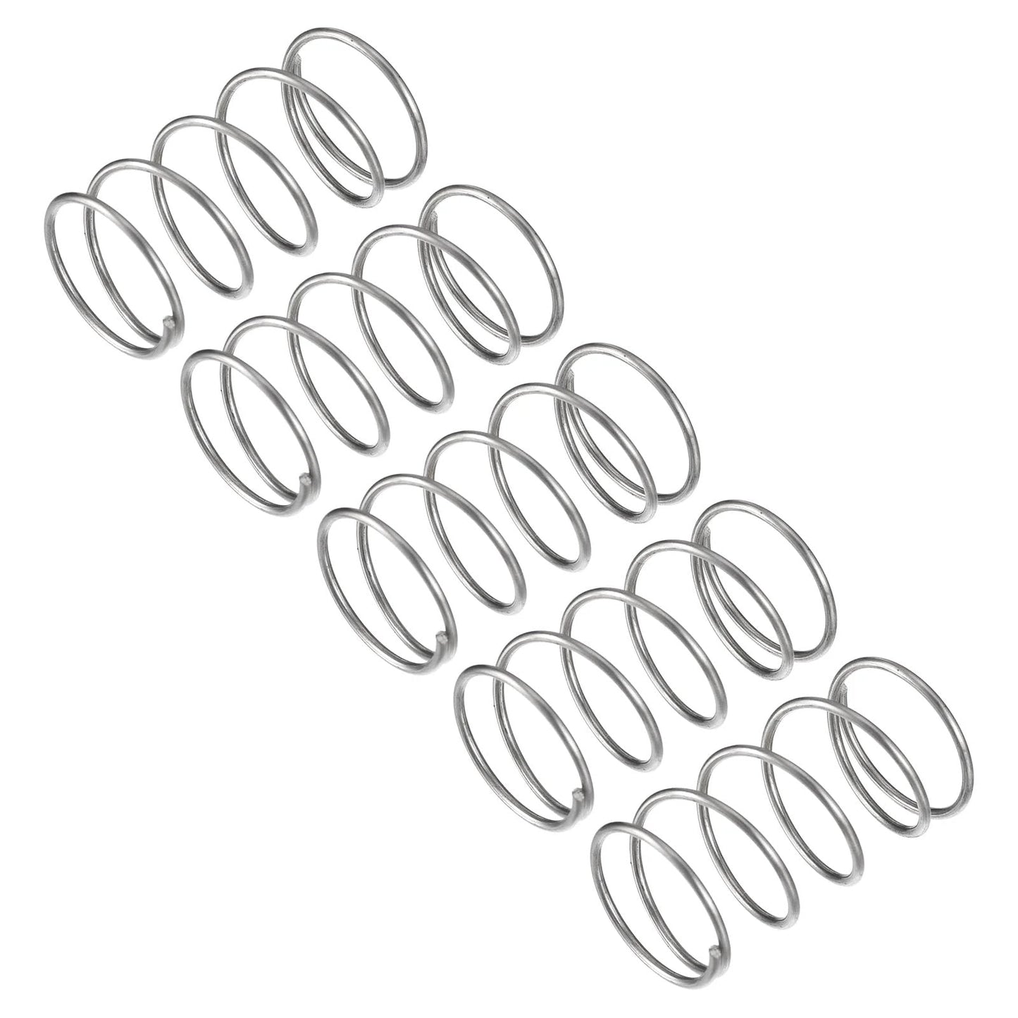 Five Piece 304 Stainless Steel Compression Spring Set 25mm Outer Diameter 1.6mm Wire 45mm Free Length Silver Tone High Elasticity