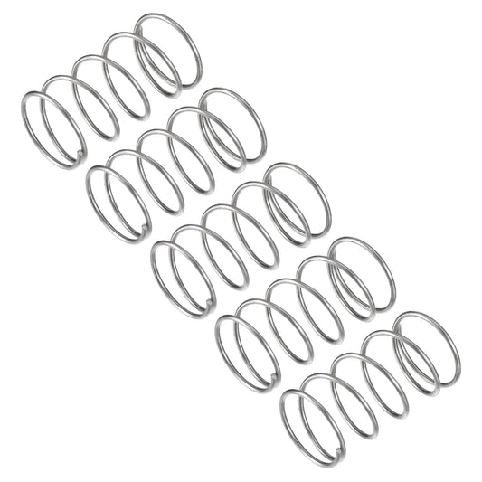 Five Piece 304 Stainless Steel Compression Spring Set 25mm Outer Diameter 1.6mm Wire 45mm Free Length Silver Tone High Elasticity