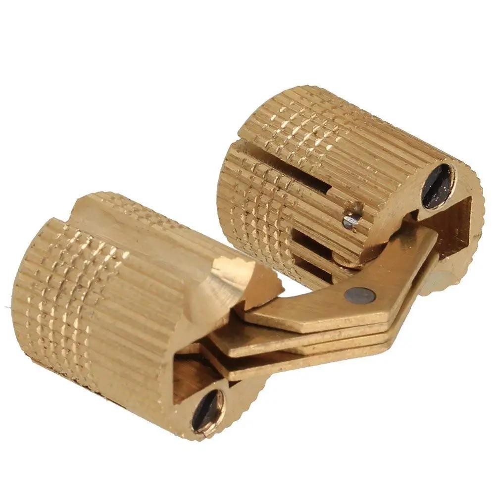 Copper Hidden Barrel Hinges 14mm Set, Concealed 4 Pack for Wooden Doors and Cabinet Doors, close-up view of copper hinge