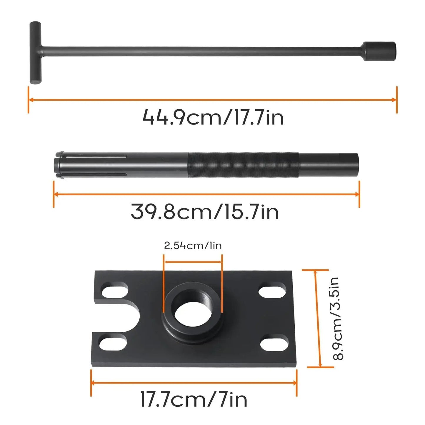 Heavy Duty Carbon Steel Gimbal Bearing Puller And Installer Tool For Sterndrive Models Including Alpha Series Alpha One Bravo MR OMC And Volvo Bearing Removal And Installation Kit showing dimensions