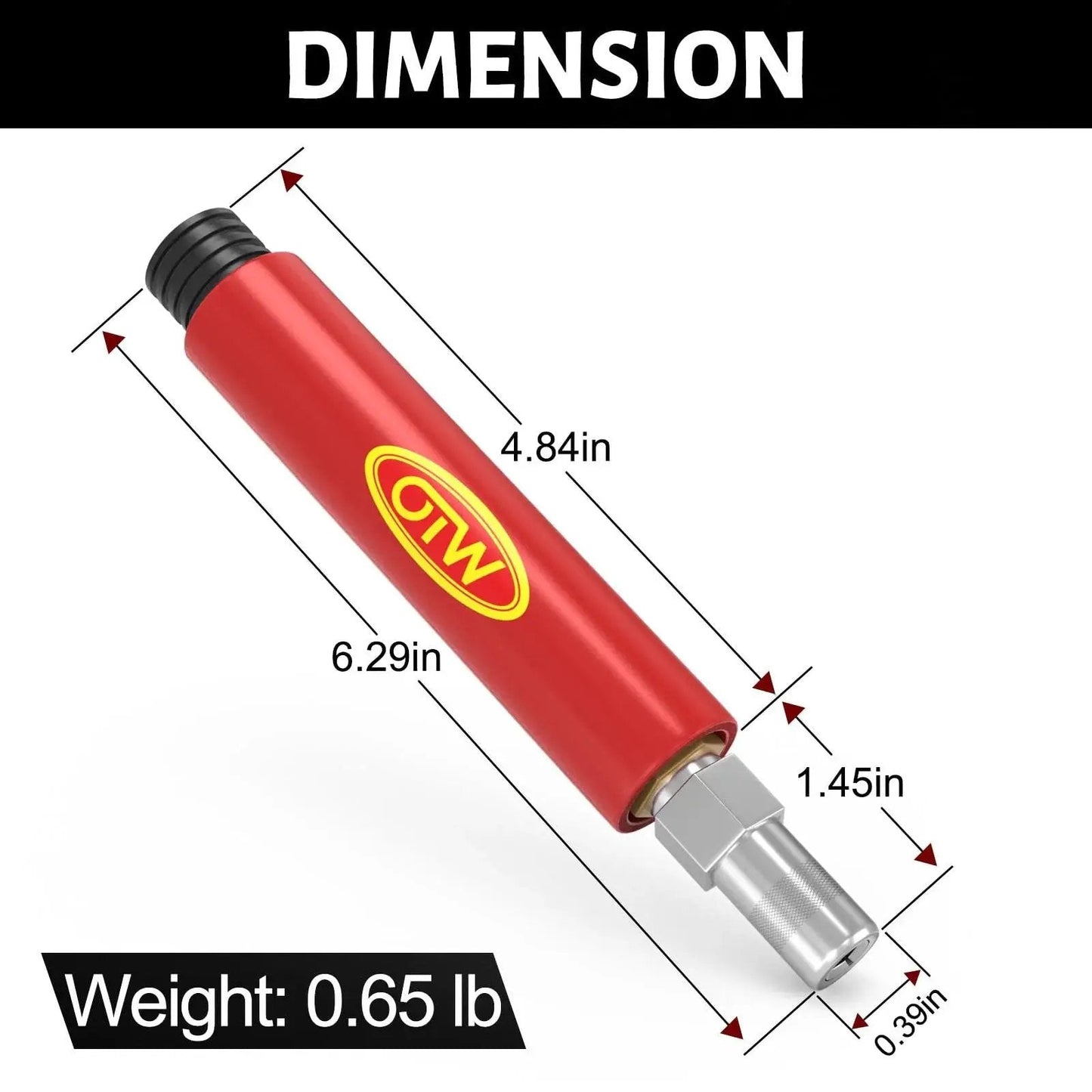 Grease Fitting Cleaning Tool That Cleans And Flushes Out Old Dried Grease From Fittings Pins Shafts Bushings And Joints Using Penetrating Fluid And Hydraulic Pressure Red 2025 Upgrade To Slash Downtime And Boost Maintenance Efficiency, red tool with dimensions and weight shown