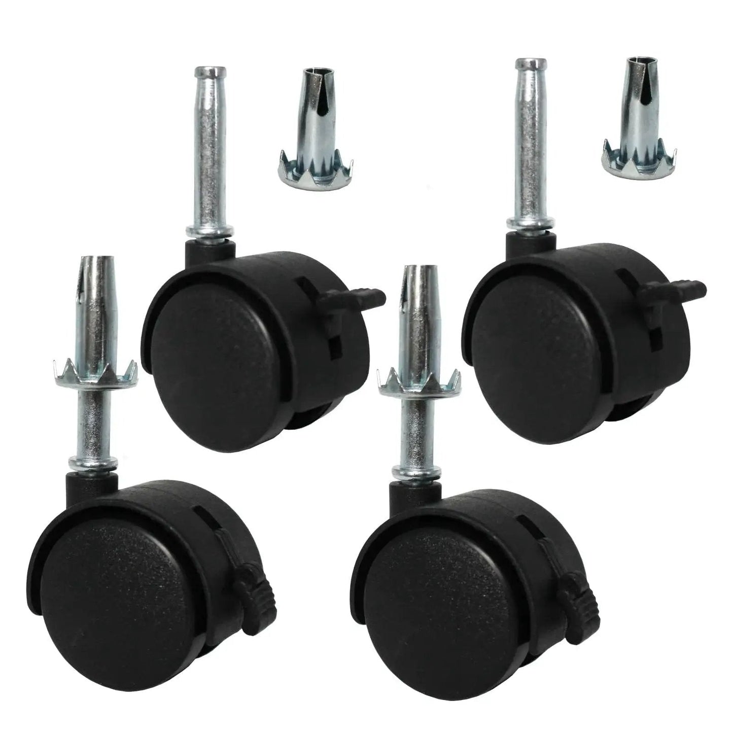 4 Pack M8 Grip Neck Stem Caster Wheels 1.5 Inch Swivel Castors With Locking Brakes for furniture, black wheels with stem mounts