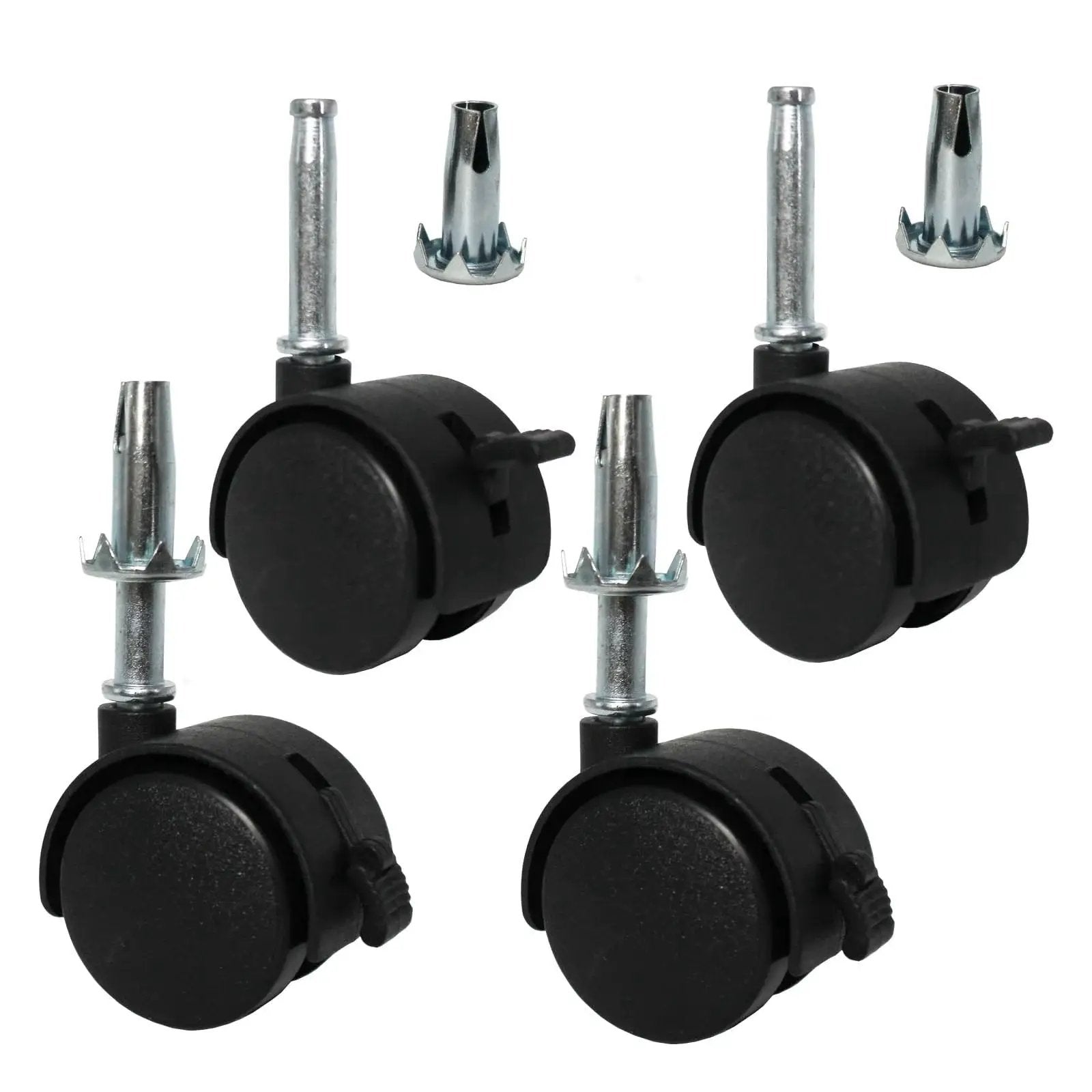 4 Pack M8 Grip Neck Stem Caster Wheels 1.5 Inch Swivel Castors With Locking Brakes for furniture, black wheels with stem mounts
