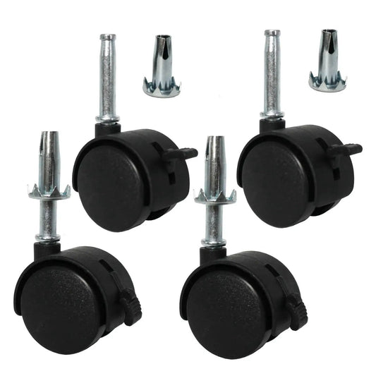 4 Pack M8 Grip Neck Stem Caster Wheels 1.5 Inch Swivel Castors With Locking Brakes for furniture, black wheels with stem mounts