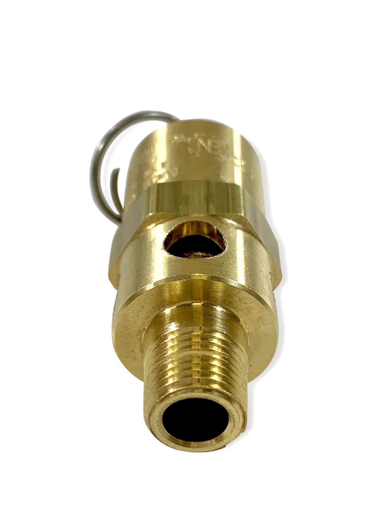 Front view of Brass One Eighth Inch NPT Industrial Hard Seat Safety Pressure Relief Valve, 150 PSI Preset, 129 SCFM.