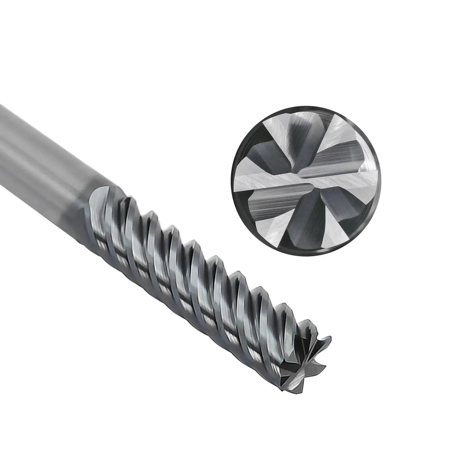 Carbide End Mill 6 Flute Square Milling Cutter With 50 Degree High Helix For High Hardness Steel Finishing Balzers PVD Coated Tungsten Carbide