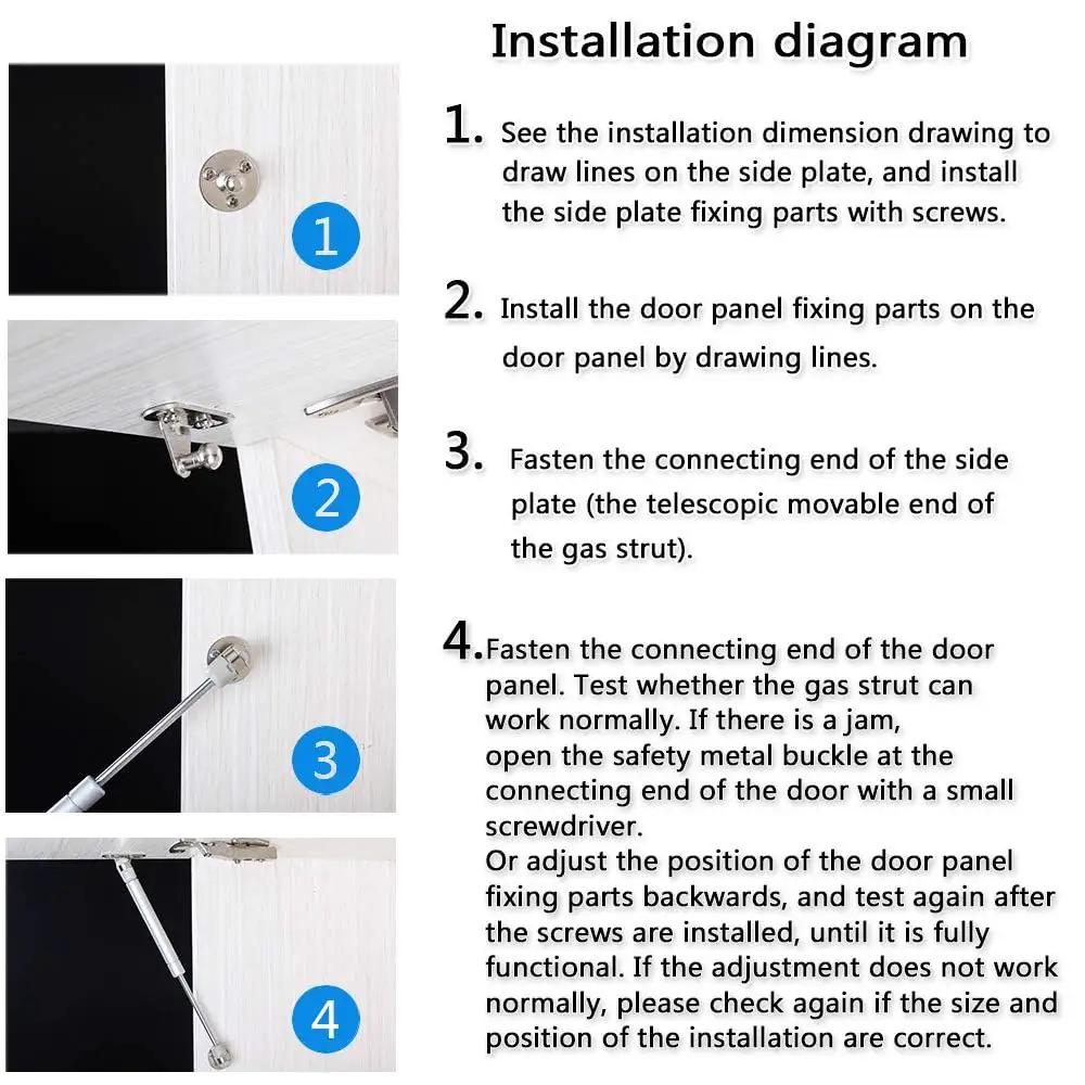 Installation diagram for Soft Close Cabinet Hinges With Gas Spring Lid Support For Kitchen Cabinets Hydraulic Lift Set Of 2