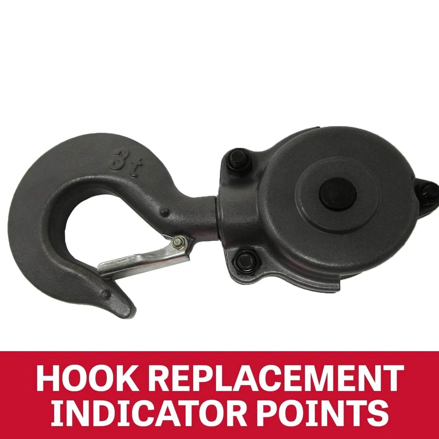 3 Ton Hand Chain Hoist With 15 Ft Lift, 360 Degree Rotating Alloy Hook, Model S90-300-15 hook replacement indicator