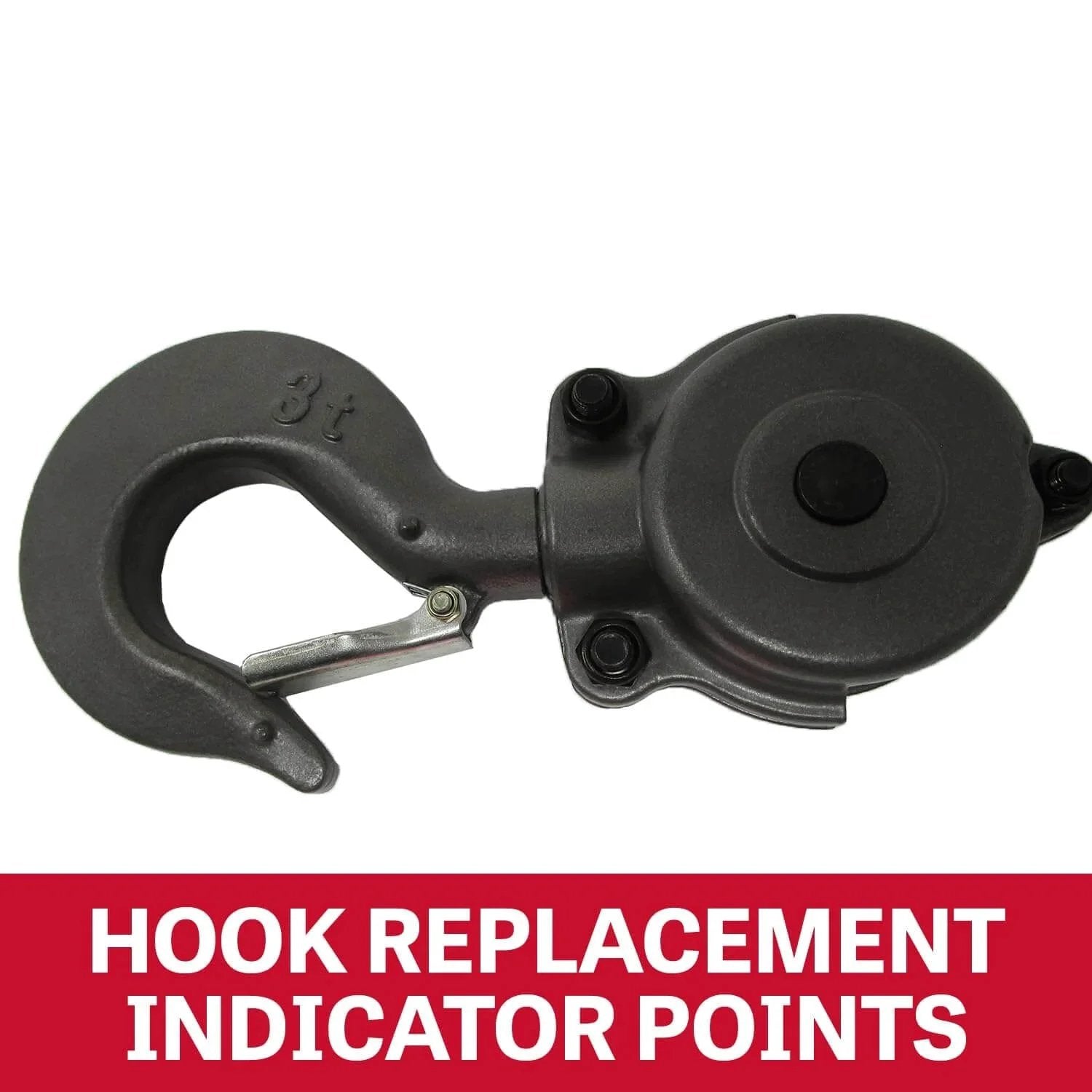 3 Ton Hand Chain Hoist With 15 Ft Lift, 360 Degree Rotating Alloy Hook, Model S90-300-15 hook replacement indicator