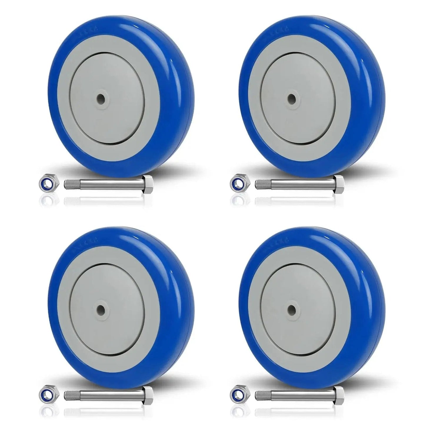 Five Inch Shopping Cart Wheel Set With Dual Precision Bearings And Polyurethane Tread Blue Crown Four Replacement Wheels
