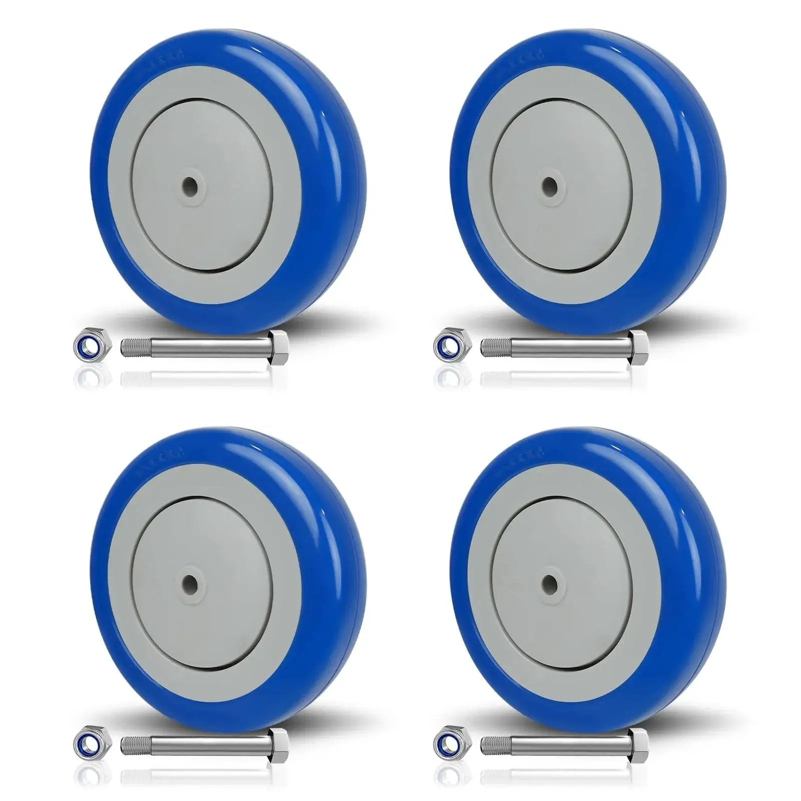 Five Inch Shopping Cart Wheel Set With Dual Precision Bearings And Polyurethane Tread Blue Crown Four Replacement Wheels