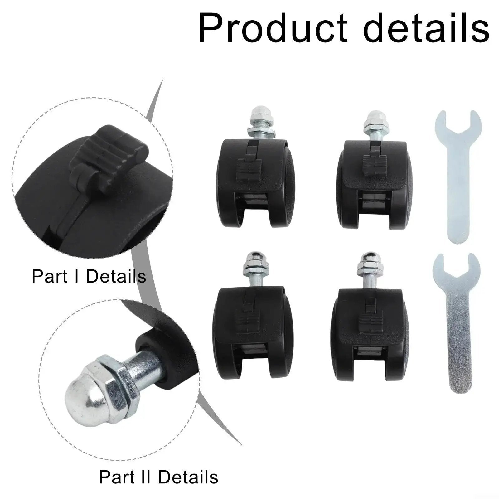 4 Pack Replacement Caster Wheels For Electric Oil Heater With Brakes Durable Plastic Construction Easy Install With Included Tools 2 Wrenches