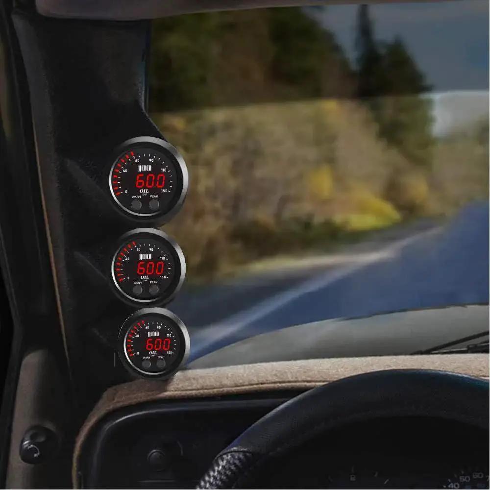 Universal Oil Pressure Gauge Kit 52mm Digital Red Display 0-150 PSI With 1/8 NPT Sensor installed in vehicle interior
