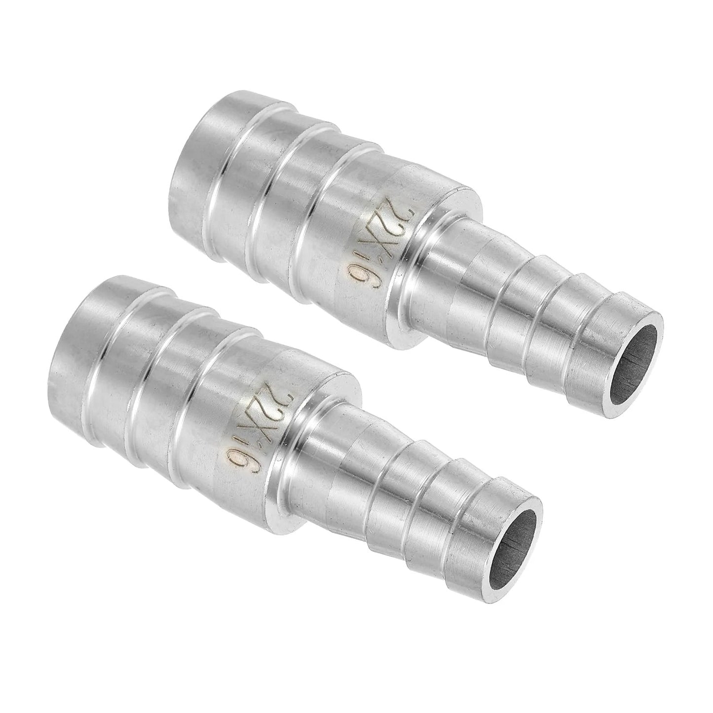 Stainless Steel Hose Barb Reducer Fittings Kit Two Pack Seven Eighths Inch To Five Eighths Inch 304 Stainless Sanitary Adapter