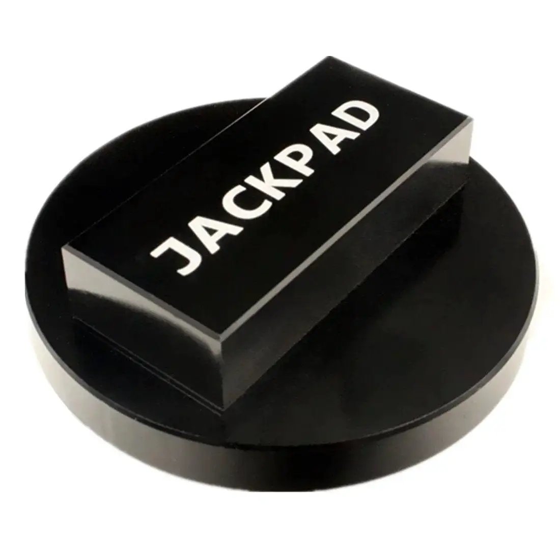 Anodized Black CNC Aluminum Jack Pad Adapter For Safe Vehicle Lifts, showing solid billet aluminum design and black anodized finish.
