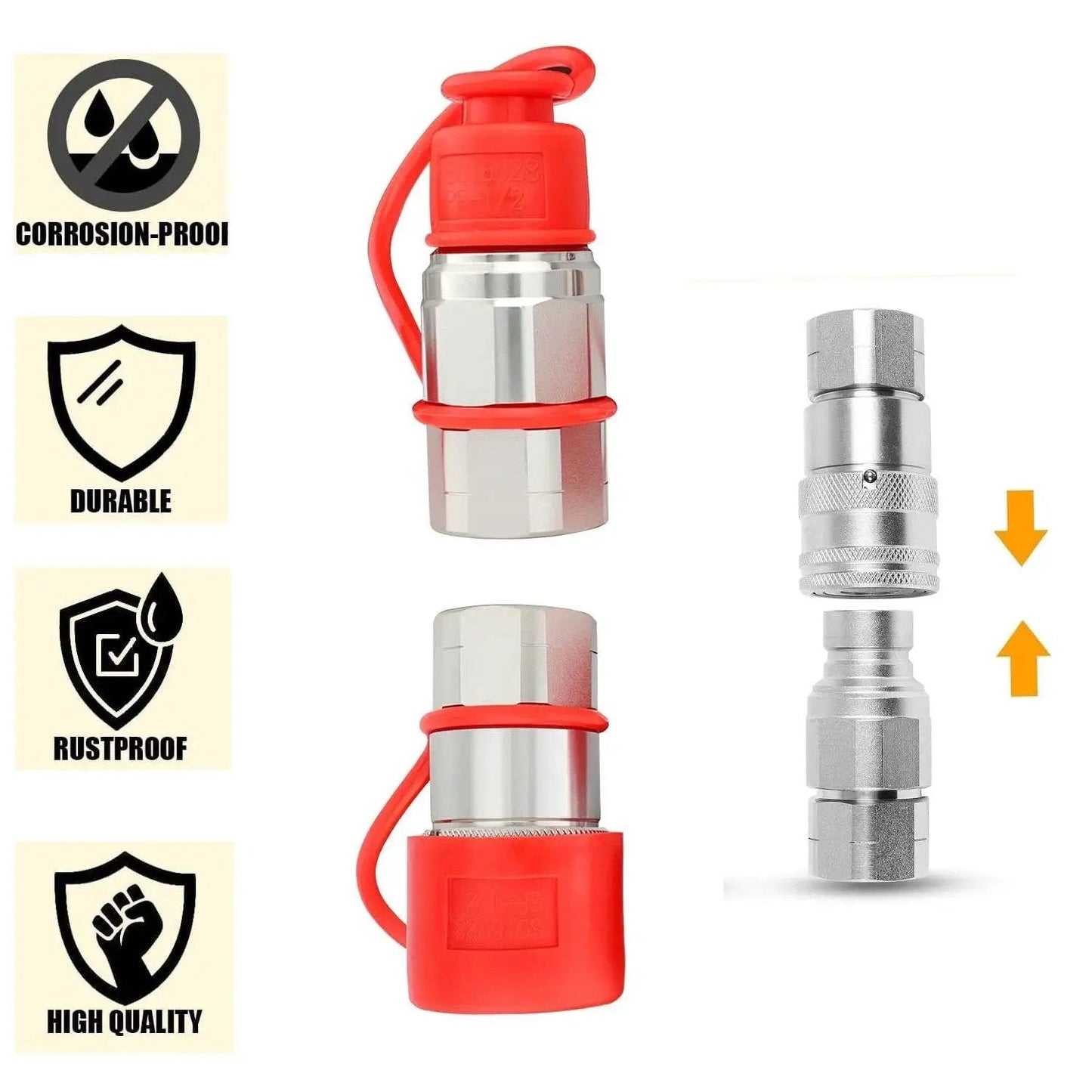 2 Sets Flat Face Hydraulic Quick Connect Couplers For Skid Steer Loaders Half Inch NPT ISO 16028 With Dust Caps Male And Female 5076 PSI Rating Built Tough For Agriculture Construction And Logging Wzytshun