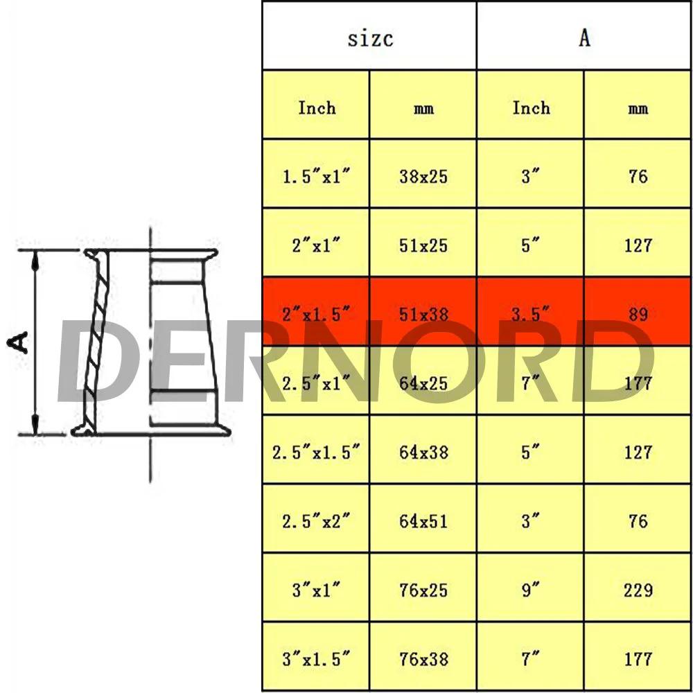 Diagram showing Concentric Sanitary Reducer Fitting 2 Inch Tube OD To One And A Half Inch Tube OD SUS304 Stainless Steel Tri Clamp Ferrule Style