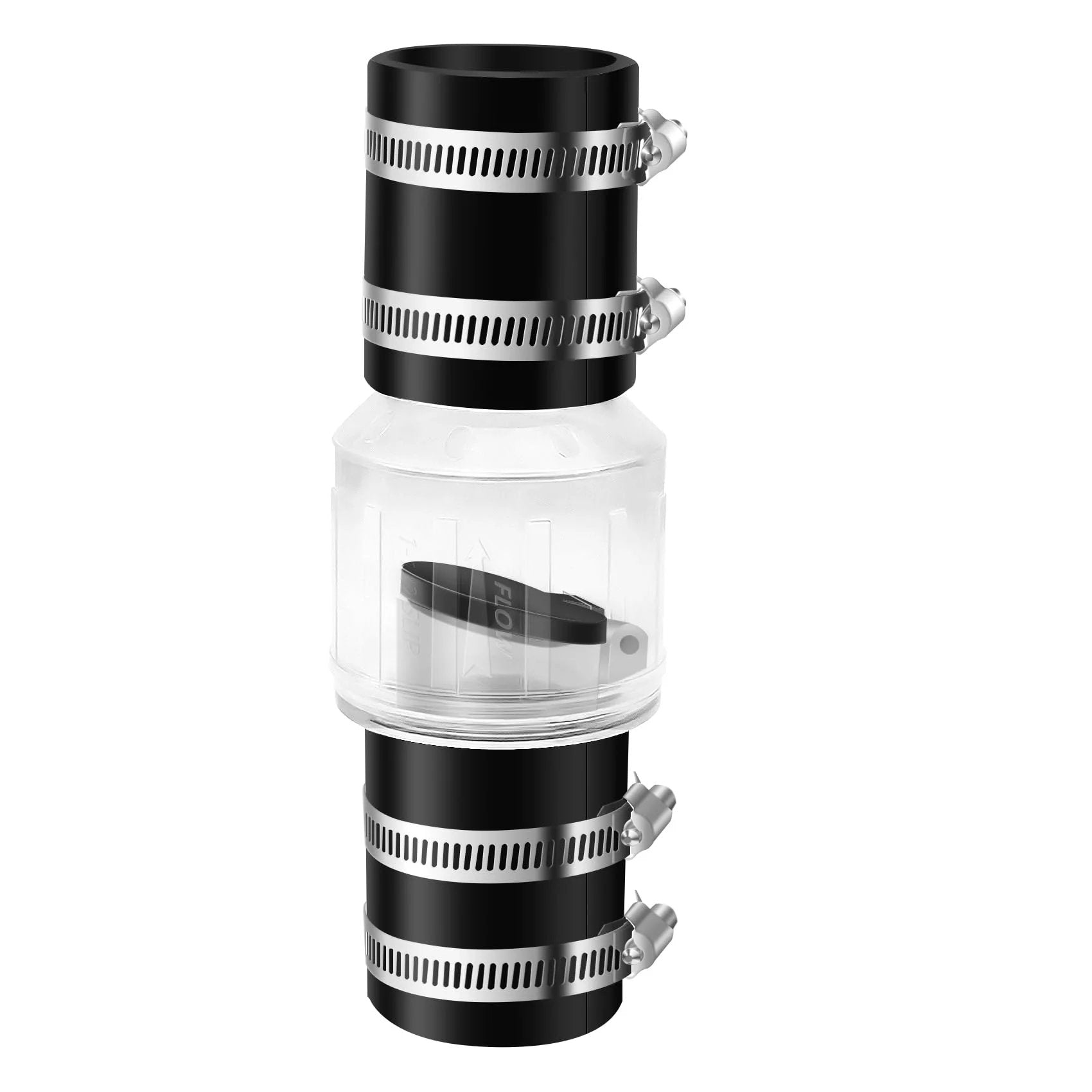 Silent Sump Pump Check Valve With Spring Loaded Flapper For Backflow Prevention And Water Hammer Reduction Fits 2 Inch Schedule 40 PVC Includes Steel Clamps For A Seven And A Quarter Inch Gap