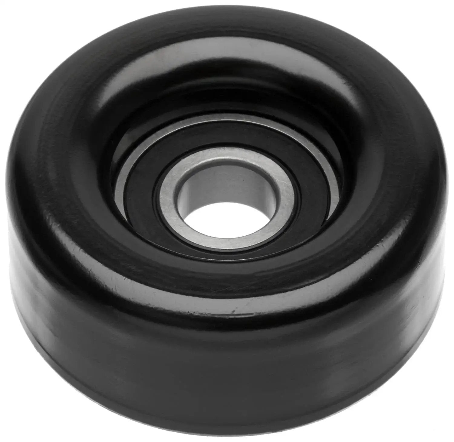 Premium Idler Pulley For GM Cars And Most Models To Keep Your Drive Belt On Point And Aligned Without Slippage ACDelco Gold 38006 88909587 Replacement Part For Durable Performance And Easy Install, close-up view of black pulley