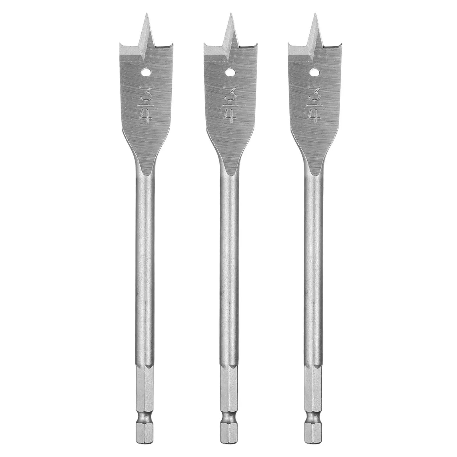 Three Piece Spade Drill Bit Set Three Quarter Inch Paddle Flat Bits For Woodworking With Quick Change One Quarter Inch Hex Shank
