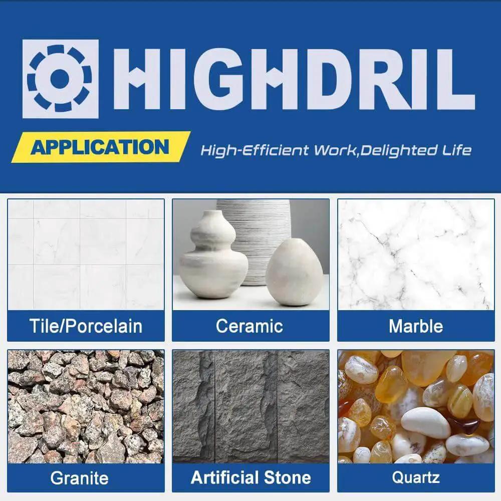 Diamond Core Drill Bit Set for Tile Porcelain Ceramic Granite Marble Dry Drilling with Vacuum Brazed Diamonds application chart
