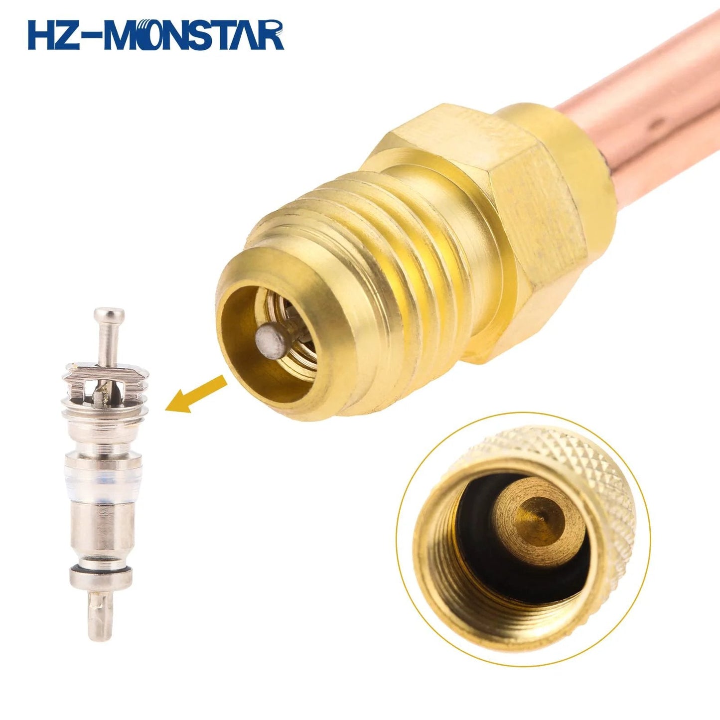Close-up of Bullet Piercing Tap Valve Kit 4 Pack For Refrigerator Tubing 1/4 In SAE To 1/4 In OD 4 In Stem Core Universal Fit