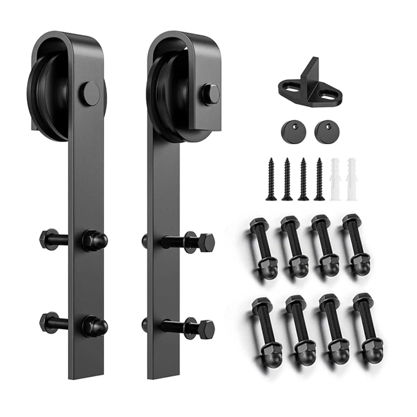 Sliding Barn Door Hanger Rollers Set Of Two For All Barn Door Hardware Kits, J-Shape Hangers, Black Steel, Easy Installation