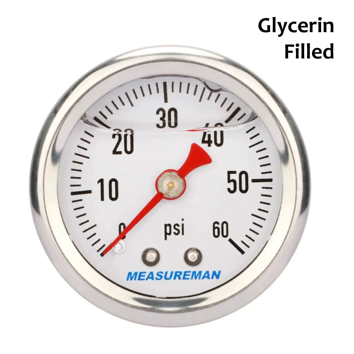 1.5 Inch Dial Liquid Filled Fuel Pressure Gauge With 304 Stainless Steel Case And Center Back Mount, 0 To 60 PSI, One Eighth Inch NPT