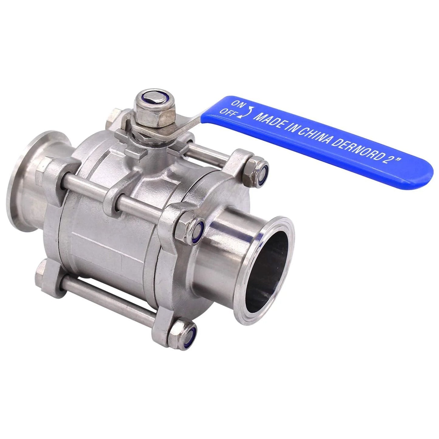 Sanitary Ball Valve 2 Inch Tube OD Quick Clamp Tri Clamp Fitting Stainless Steel 304 PTFE Lined Two Way and Three Piece for Food and Beverage