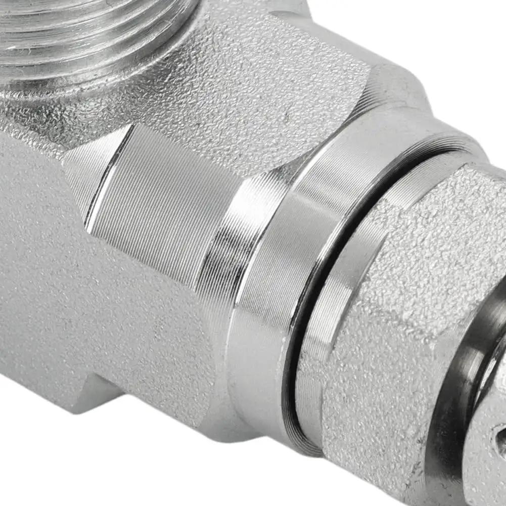 Close-up of Mini Excavator Hydraulic Flow Control Valve With L08 Thread and M14 Connections STB G3/8 Three Eighths Inch Size.
