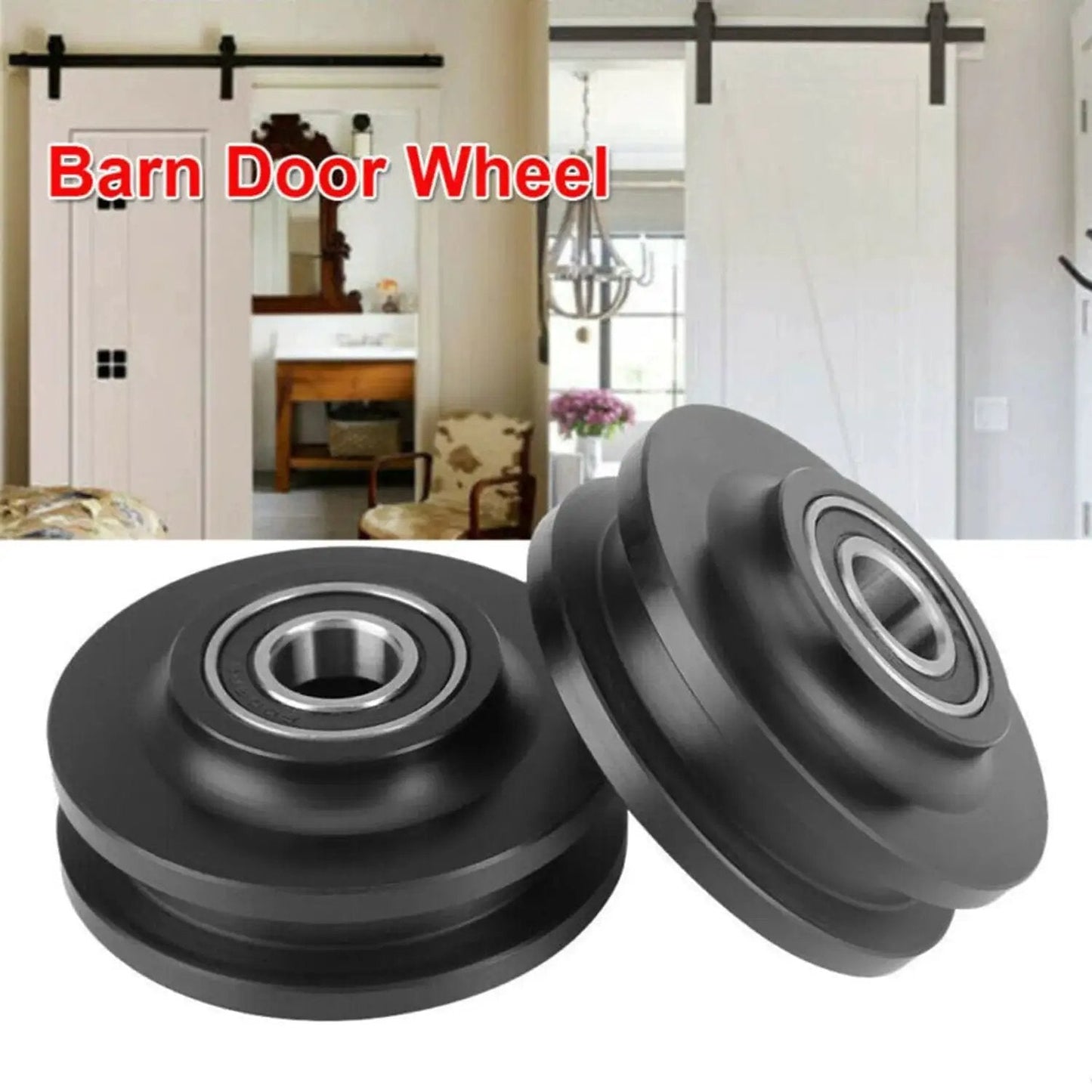Sliding Barn Door Wheel U Groove Guide Pulley Roller Bearing Hardware For Closet Cabinet Window Pack Of 2 shown with doors