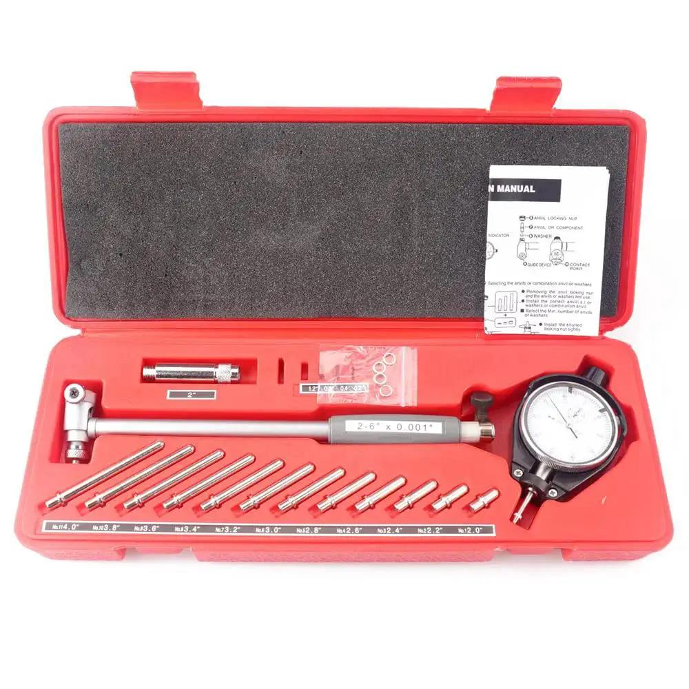 Dial Bore Gauge Set 2.0 To 6.0 Inch Range With 0.001 Inch Accuracy For Cylinder Measurements Pro Grade Tool in red case