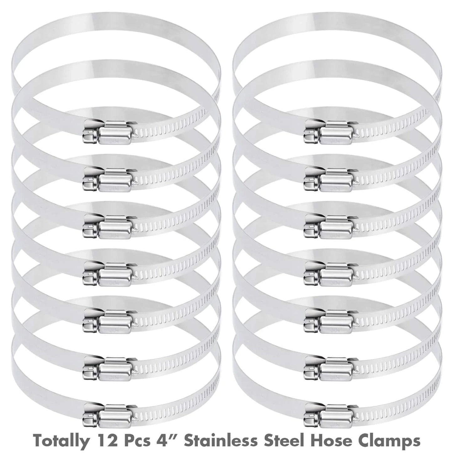 12 Piece Stainless Steel Hose Clamp Kit For Plumbing Automotive And Mechanical Use Selizo 304 Stainless Worm Gear Adjustable Clamps Size 91 To 114 Millimeters 3.6 To 4.4 Inches 4 Inch Range Go To Heavy Duty Fuel Line Duct Clamp Set showing 12 clamps front view