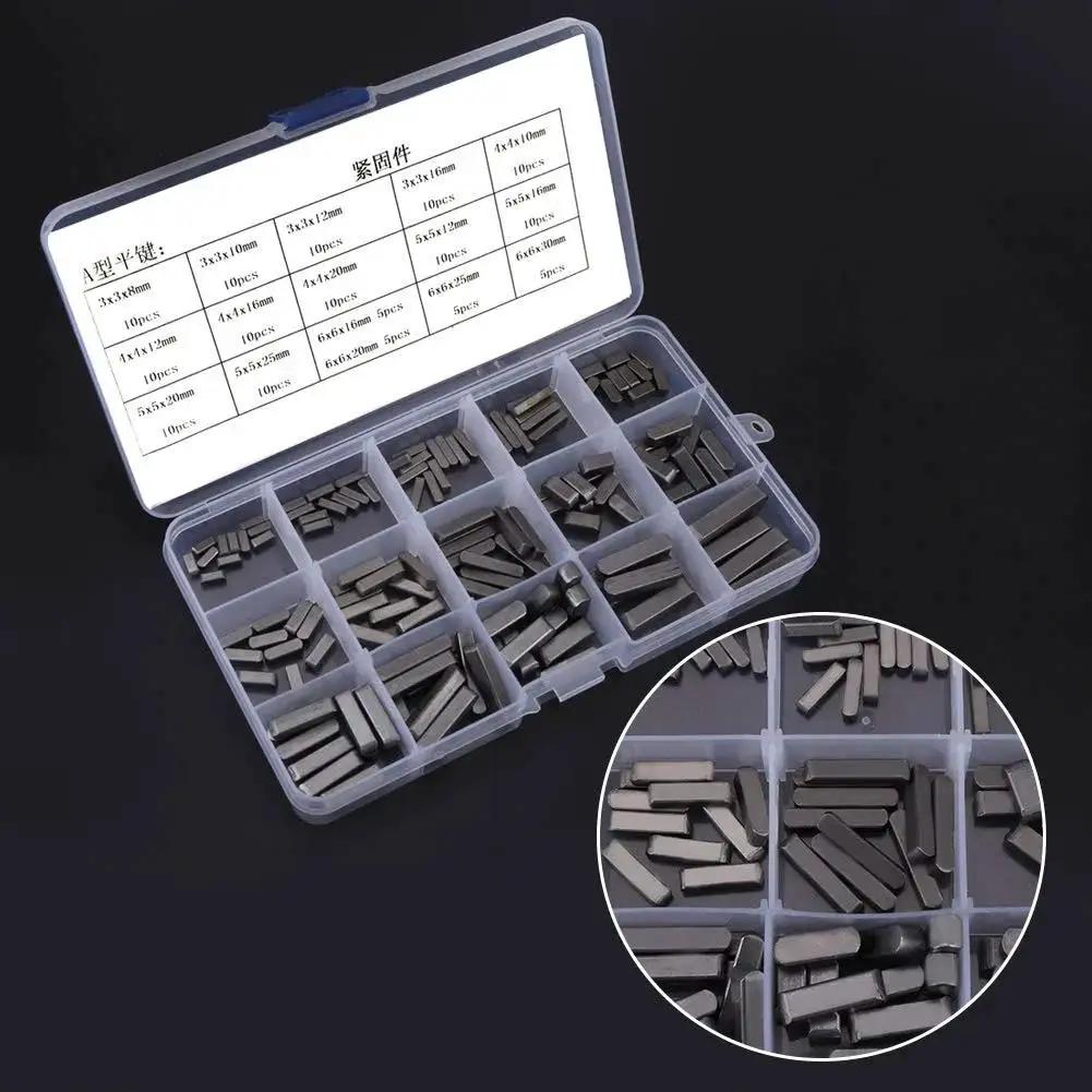 Stainless Steel Feather Key Set 140 Piece Keyway Kit For Flywheels Pulleys And Machinery Round Ended Shaft Keys In 8mm 10mm 12mm 16mm 20mm 25mm 30mm Rustproof Durable Fastening Hardware For DIY Projects Pro Shops And Heavy Duty Machines in a plastic storage box